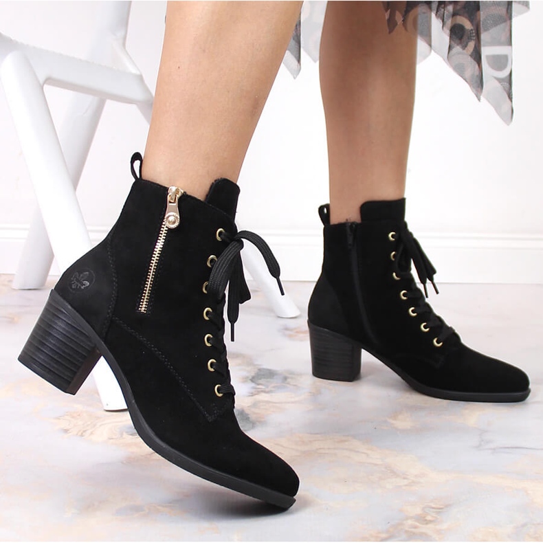 Bottes en cuir suédé noir Rieker Y2022-00 sur le poteau 2