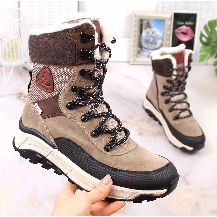 Bottes de neige imperm ables en cuir pour femmes Rieker Revolution W0066 64 beige