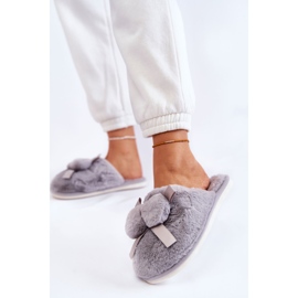 BM Chaussons Femme Castello Gris En Fourrure À Pompons 2