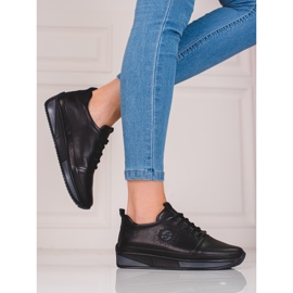 Chaussures de sport pour femmes Shelovet noires en cuir naturel 1