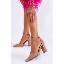 PS1 Escarpins Brillants Sur Talons Avec Strass Or Rose Castor doré 2
