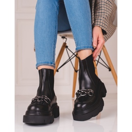 Bottines Chelsea en cuir pour femme sur la plateforme Shelovet noir 1