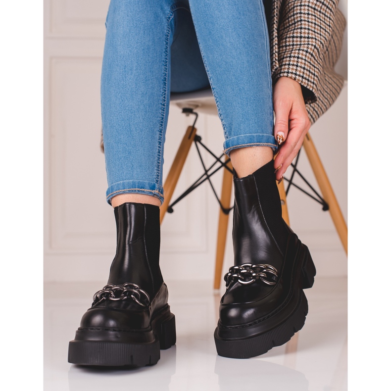 Bottines Chelsea en cuir pour femme sur la plateforme Shelovet noir 1