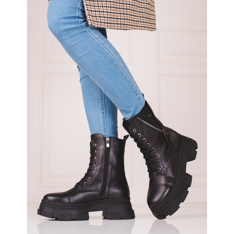 Sacs en cuir pour femmes avec une fermeture éclair Shelovet décorative le noir 2