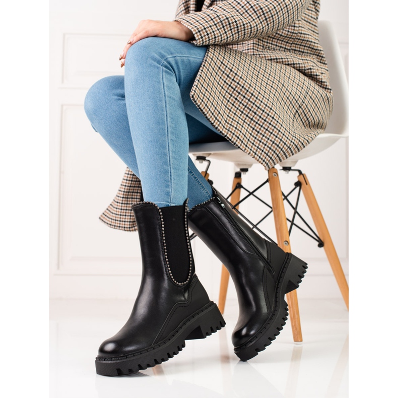 Bottines Chelsea hautes en cuir écologique noir 1