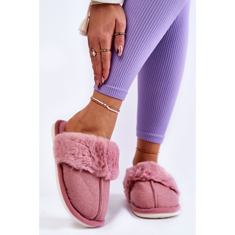 Chaussons Chauds Avec Fourrure Femme Rose foncé Franco 1
