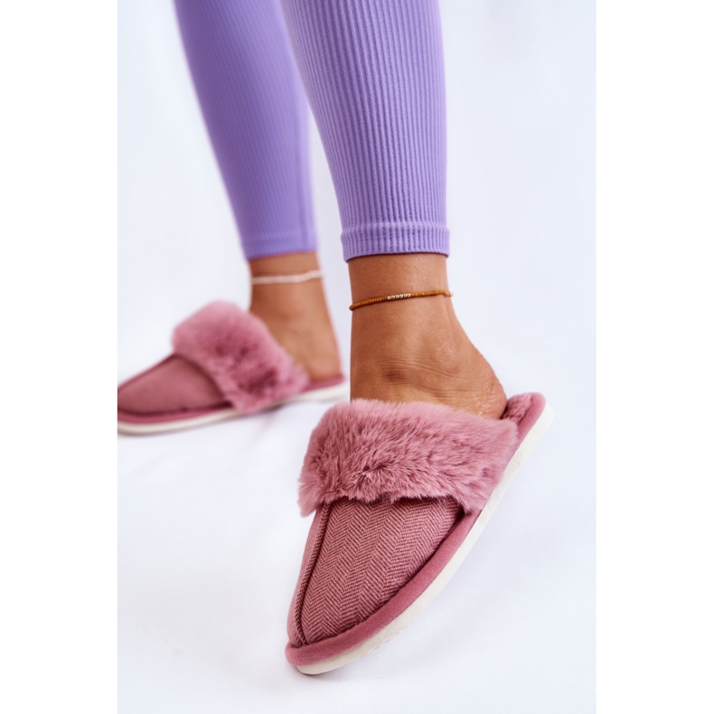 Chaussons Chauds Avec Fourrure Femme Rose foncé Franco 2