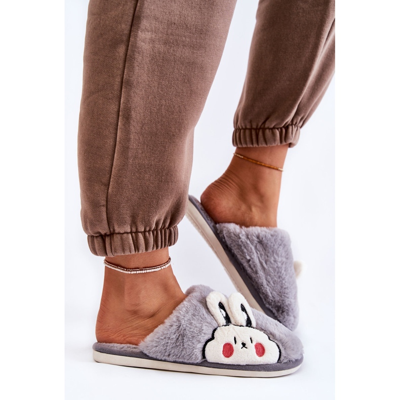 BM Chaussons Femme Fourrure Avec Lapin Gris Trisha 2 BM Chaussons Femme Fourrure Avec Lapin Gris Trisha 2