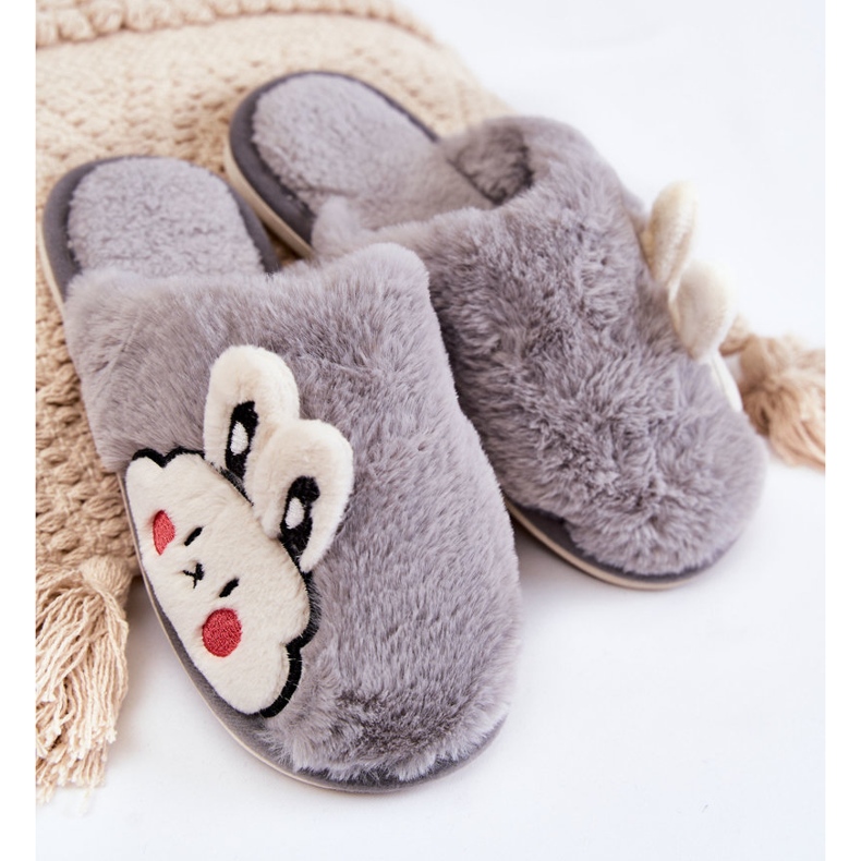 BM Chaussons Femme Fourrure Avec Lapin Gris Trisha 1 BM Chaussons Femme Fourrure Avec Lapin Gris Trisha 1