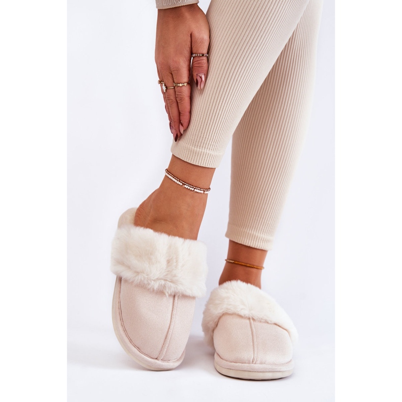 BM Chaussons Lisses Avec Fourrure Femme Beige Clair Morisea 2