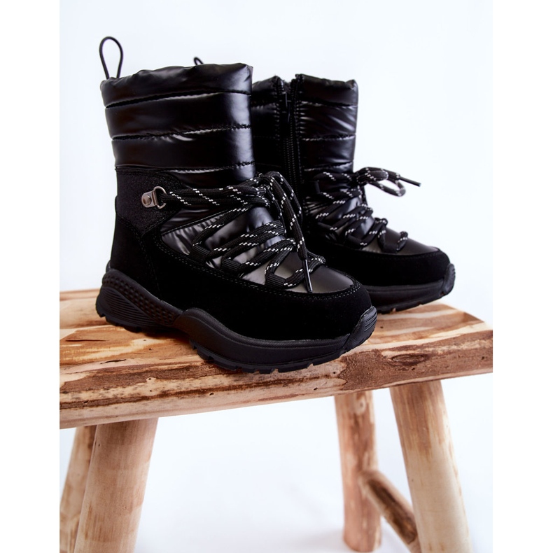 PE1 Bottes de neige chaudes pour enfants Leena noires avec fermeture éclair le noir le noir 1
