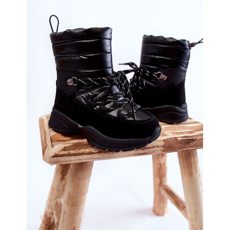 PE1 Bottes de neige chaudes pour enfants Leena noires avec fermeture éclair le noir le noir 2