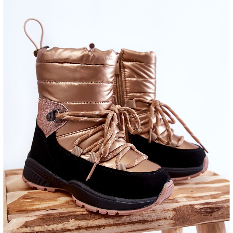 PE1 Bottes de neige dorées Leena Warm pour enfant avec fermeture éclair d'or 1