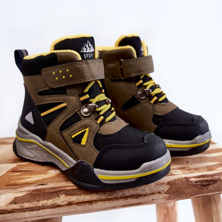 PE1 Chaussons Enfant Trappeurs Chauffés De Laine Kaki Marco le noir vert jaune 1