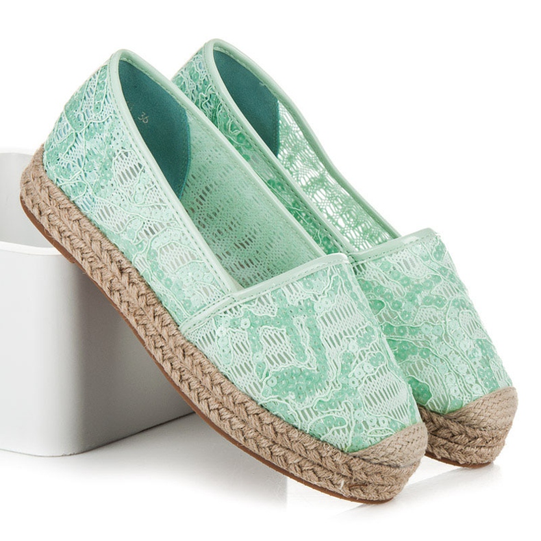 Vices Espadrilles en dentelle à sequins vert 1