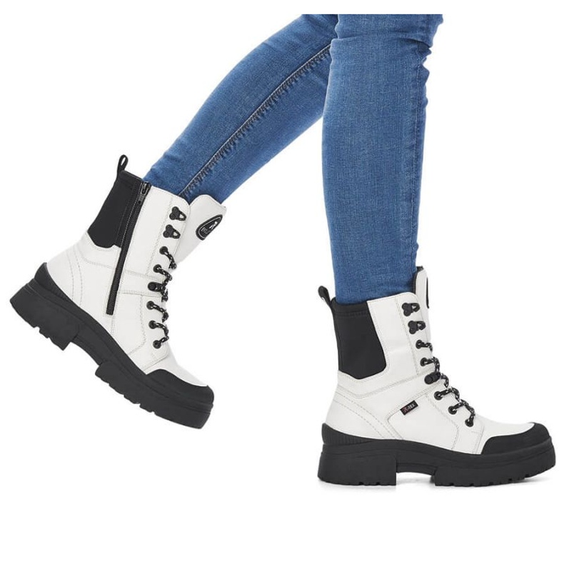 Bottes isolées en cuir imperméable Rieker Revolution W RKR571 blanc 1