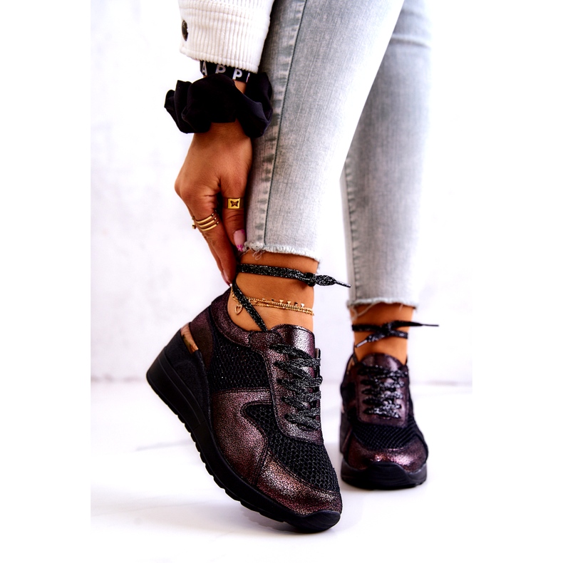 Baskets Compensées En Cuir Avec Filet S.Barski Noir 1