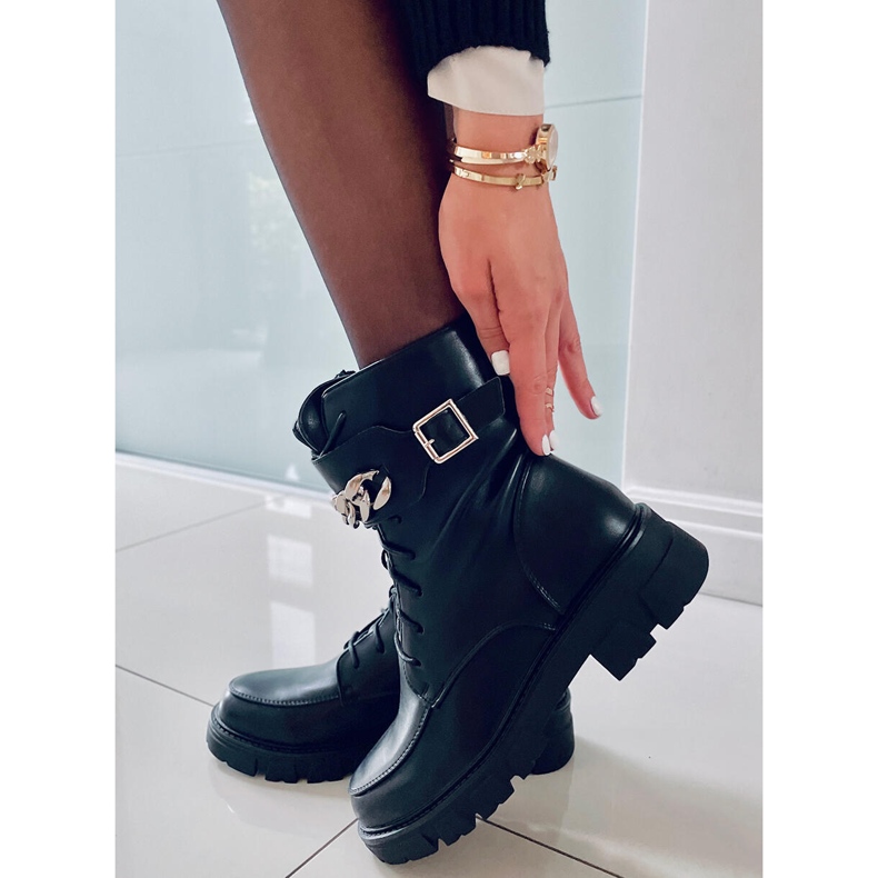 BM Bottes militaires avec une chaîne Banks Noir 1