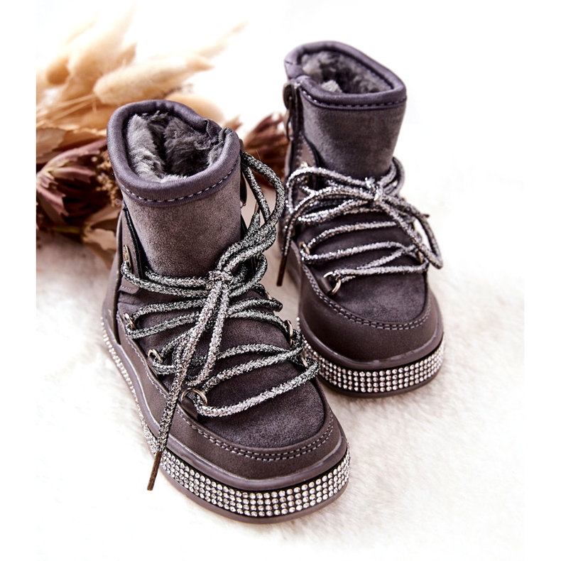 Bottes de neige pour enfants avec zircons gris 1