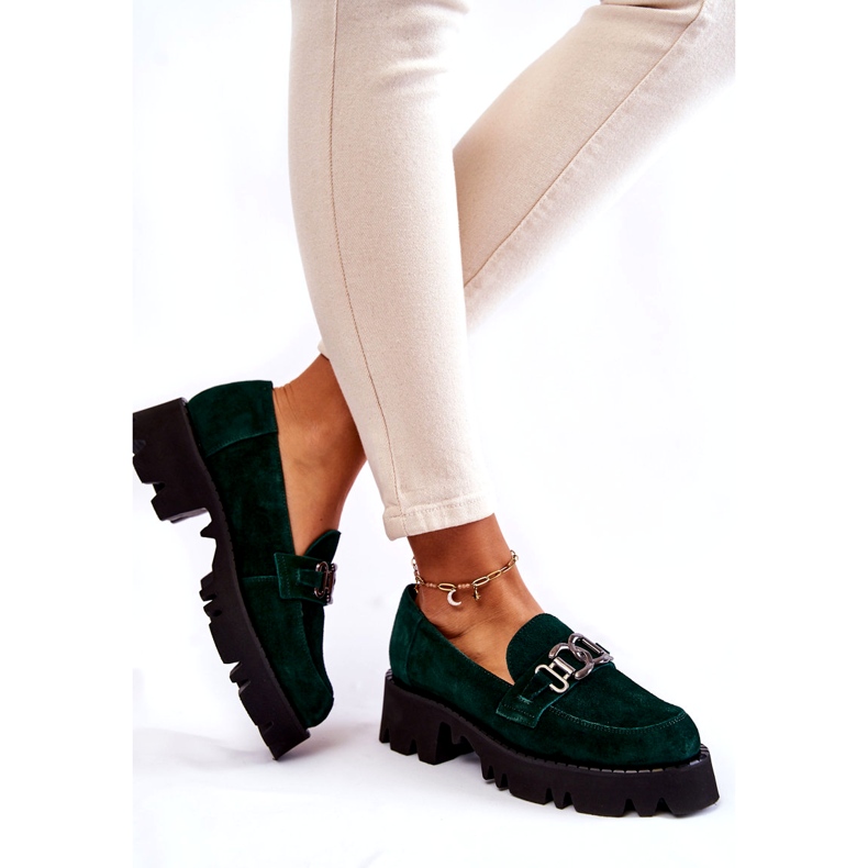 Chaussures en daim pour femmes avec décoration Laura Messi 2489 Green vert 1