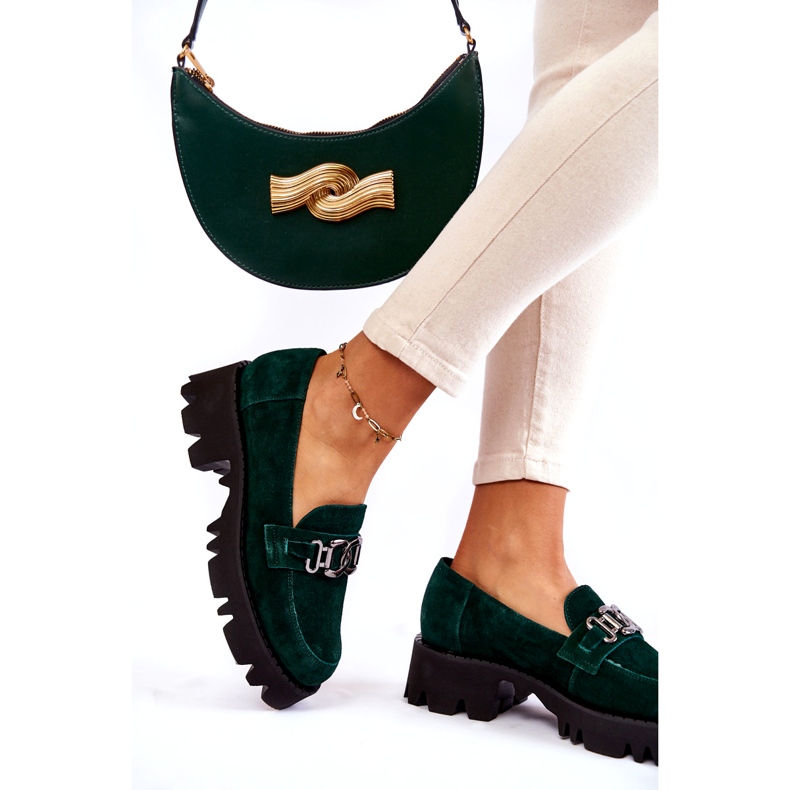 Chaussures en daim pour femmes avec décoration Laura Messi 2489 Green vert 2