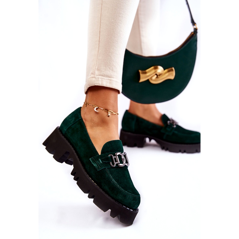 Chaussures en daim pour femmes avec décoration Laura Messi 2489 Green vert 4