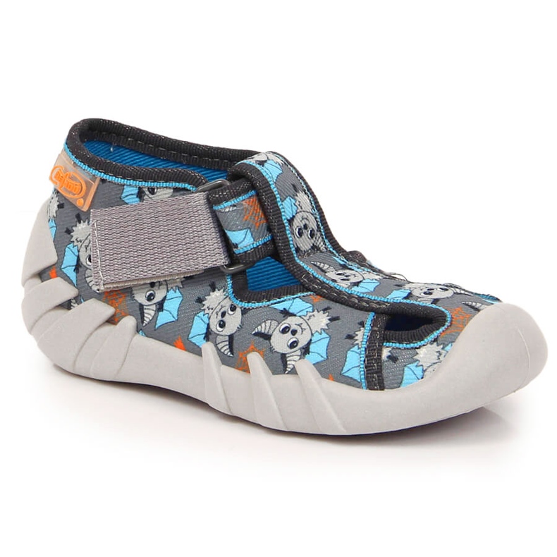 Chaussons pour enfants velcro avec une chauve-souris Befado gris 1