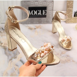 Sandales femme sur poteau miroir avec perles dorées Sabatina B185-2 d'or 1