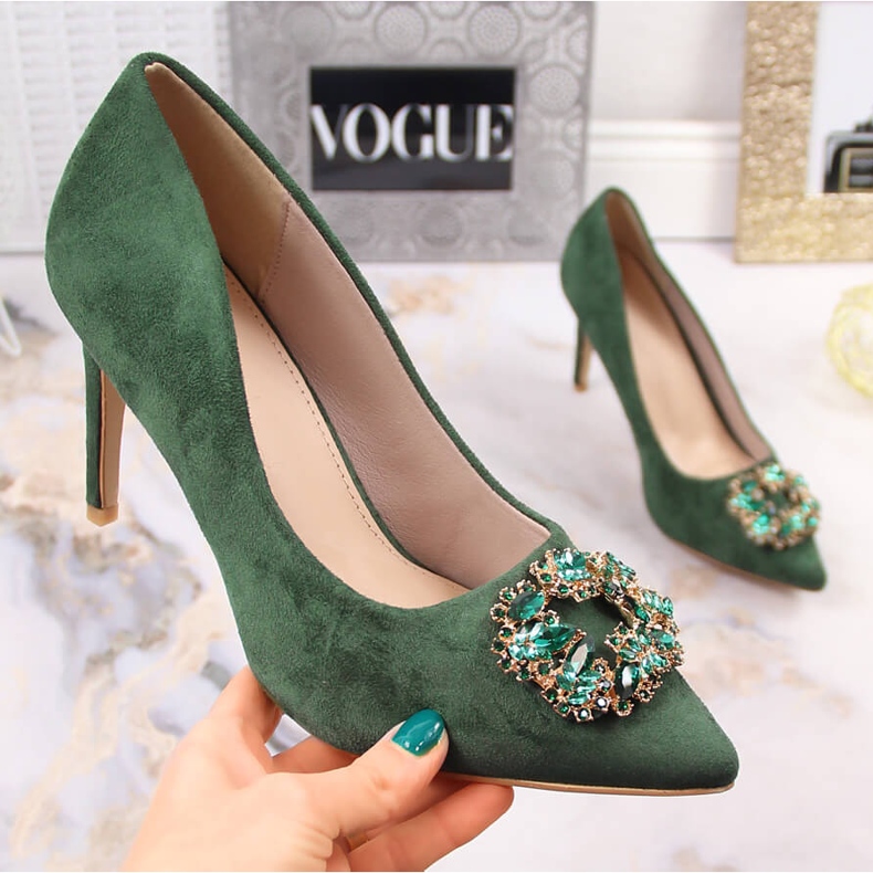 Escarpins en daim vert avec zircons cubiques Sabatina 1328-1 1