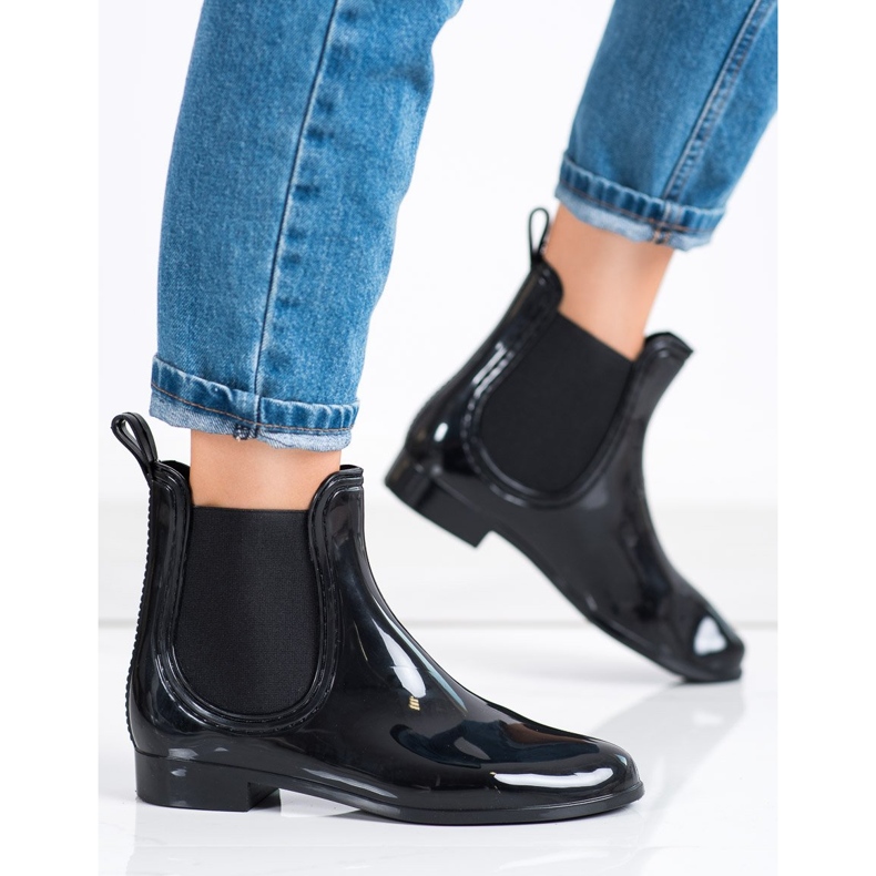 SHELOVET Bottes en caoutchouc courtes brillantes le noir 1