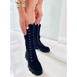 Charlize Bottes à lacets en daim noir le noir 2