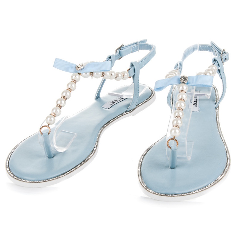 Vices Tongs plates avec perles bleu 2