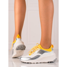 Goodin Baskets en cuir élégantes blanc argent jaune 2