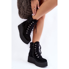Bottes compensées en daim pour femme Noir Meniko le noir 3