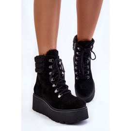 Bottes compensées en daim pour femme Noir Meniko le noir 4