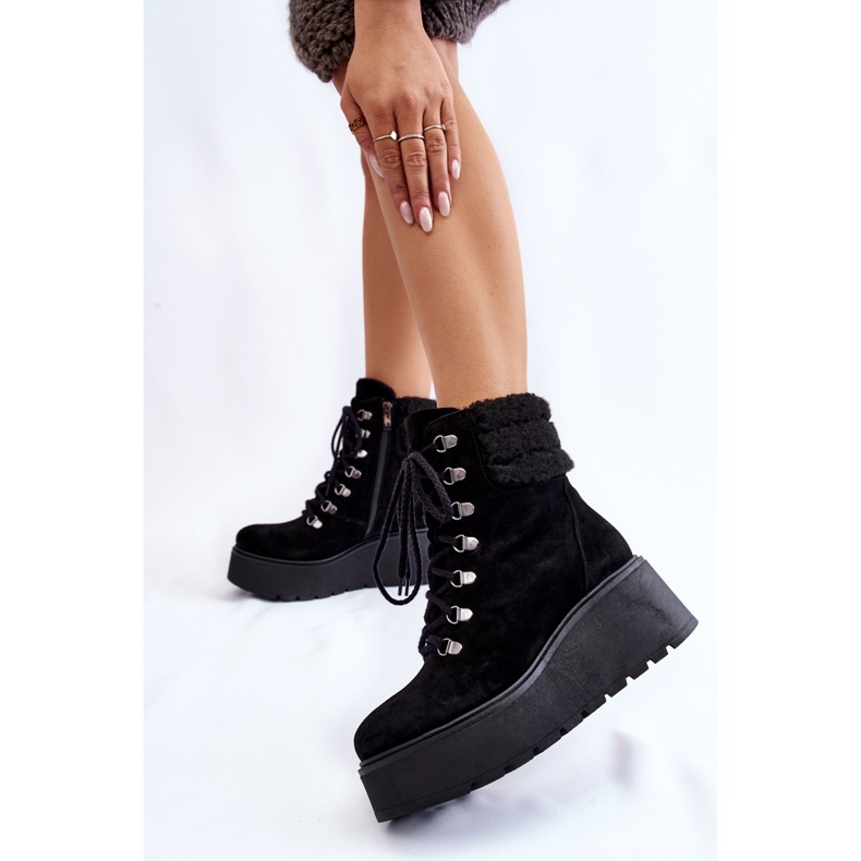 Bottes compensées en daim pour femme Noir Meniko 2