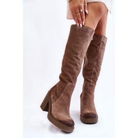 PL5 Bottines à Talons Chunky Femme en Daim Marron Clair Valeris beige 1