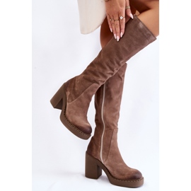 PL5 Bottines à Talons Chunky Femme en Daim Marron Clair Valeris beige 3