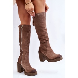 PL5 Bottines à Talons Chunky Femme en Daim Marron Clair Valeris beige 6
