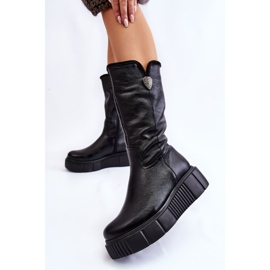 Bottes en cuir de laine pour femmes Noir Bayla 1