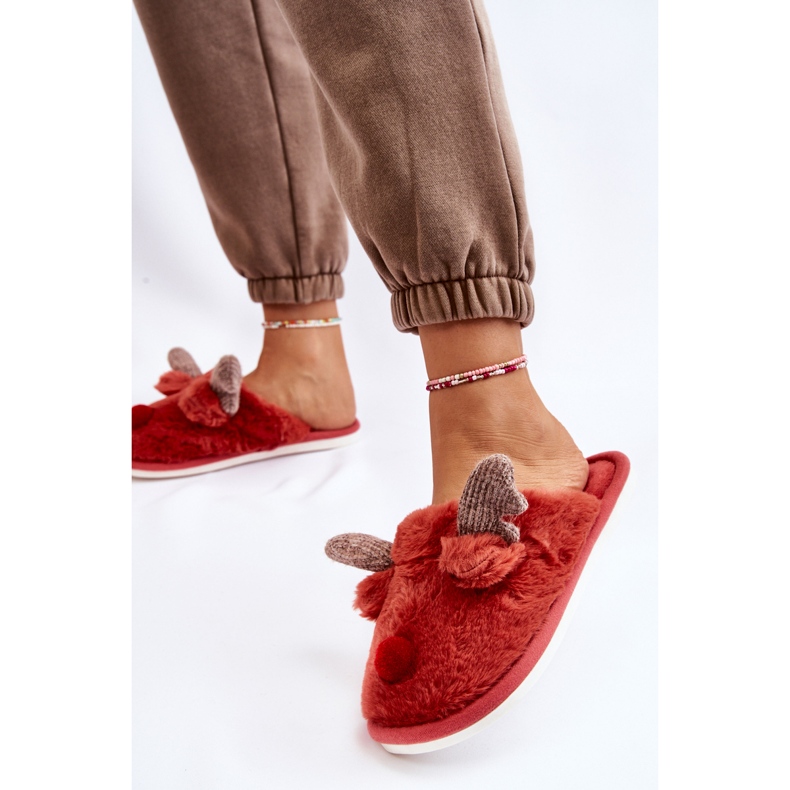 PA1 Chaussons Femme Avec Fourrure Et Renne Rouge Sopya 2