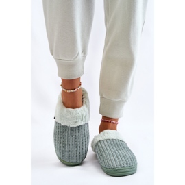 PA1 Chaussons Slip On Isolés Femme Avec Fourrure Vert Leriss 3