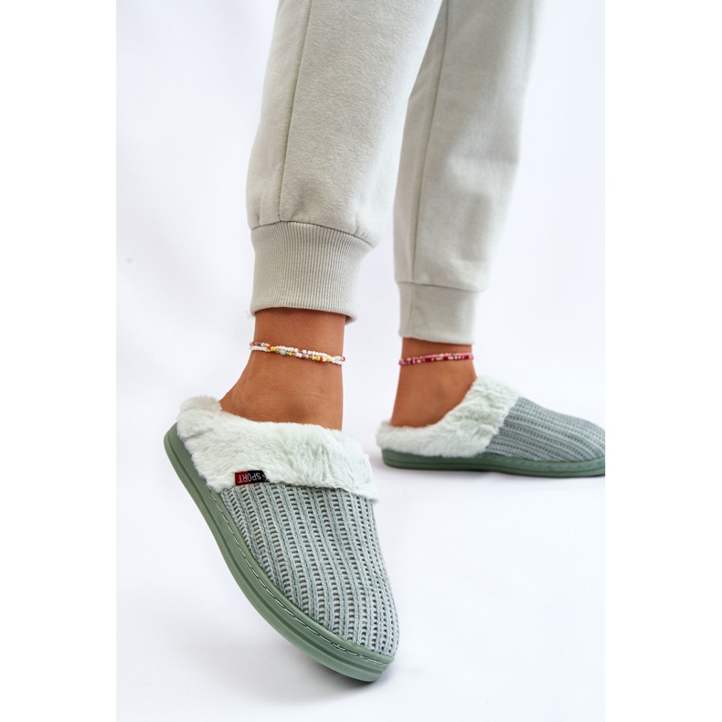 PA1 Chaussons Slip On Isolés Femme Avec Fourrure Vert Leriss 2