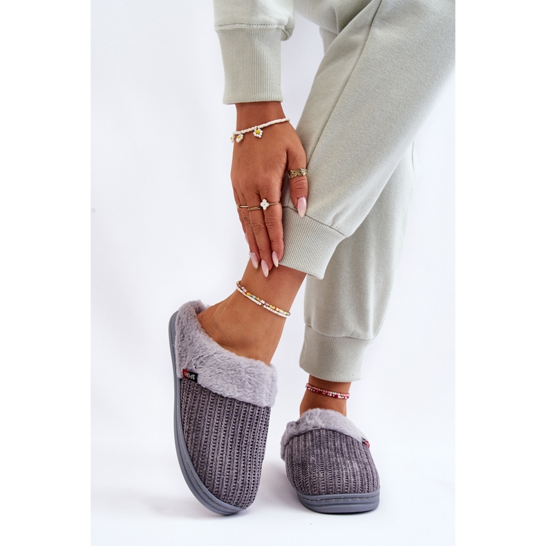 Chaussons Slip-On Isolés Femme Avec Fourrure Gris Leriss 1