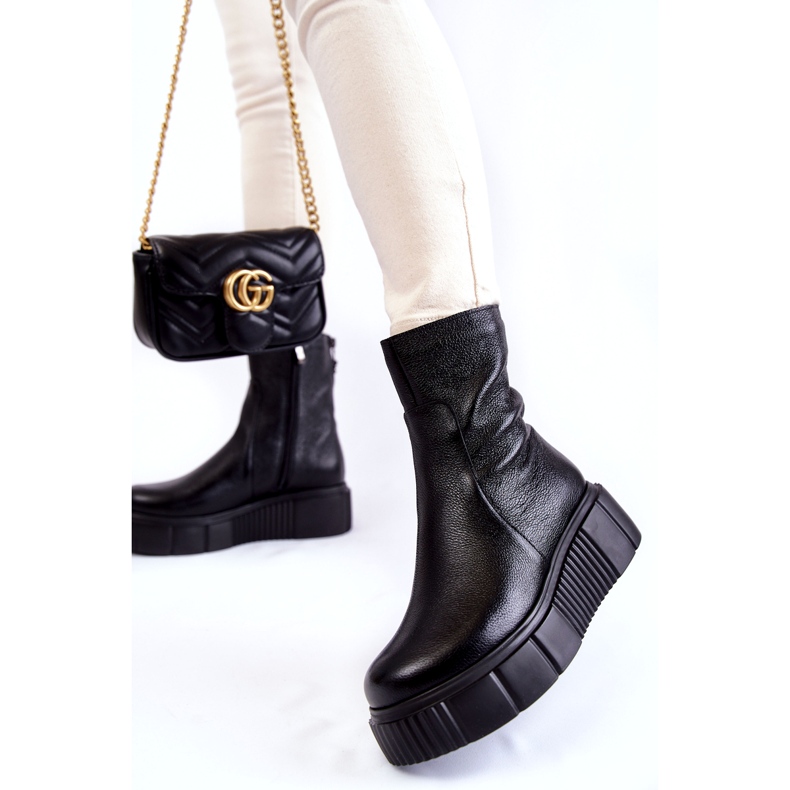 PL5 Bottes en cuir pour femmes sur la plate-forme noire 1