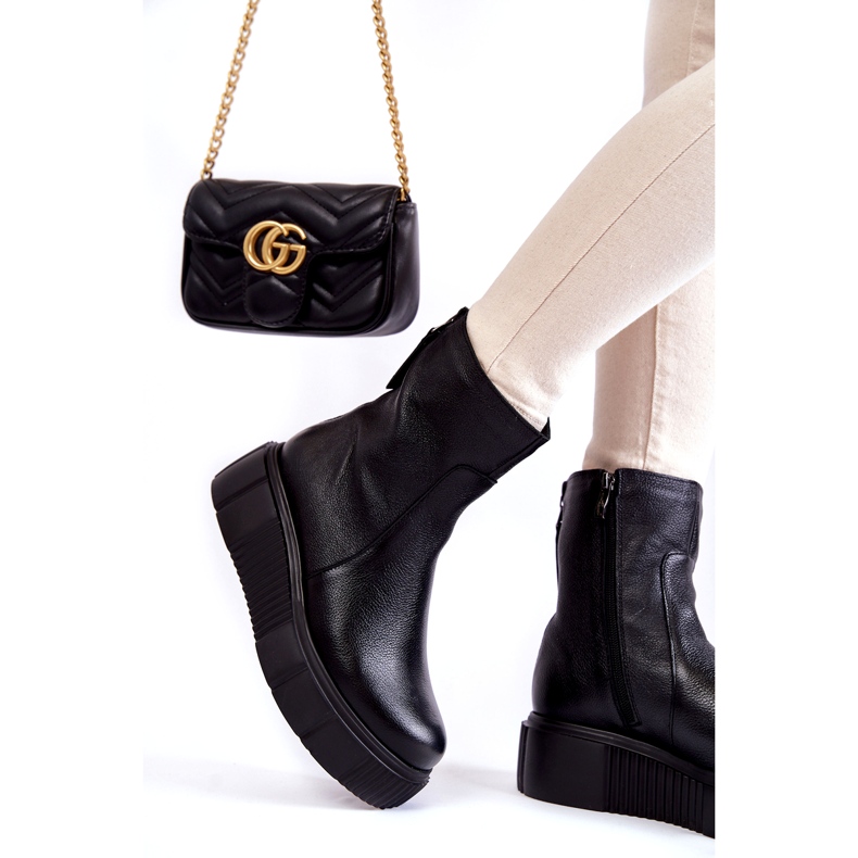 PL5 Bottes en cuir pour femmes sur la plate-forme noire 2