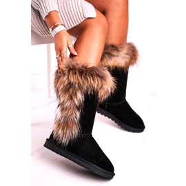 Bottes de neige des femmes isolées avec une peau de fourrure en daim noir le noir 1
