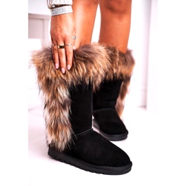 Bottes de neige des femmes isolées avec une peau de fourrure en daim noir le noir 3