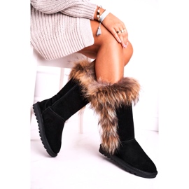 Bottes de neige des femmes isolées avec une peau de fourrure en daim noir le noir 2