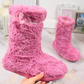 BM Chaussons fourrure femme haute isolation rose Stella 1